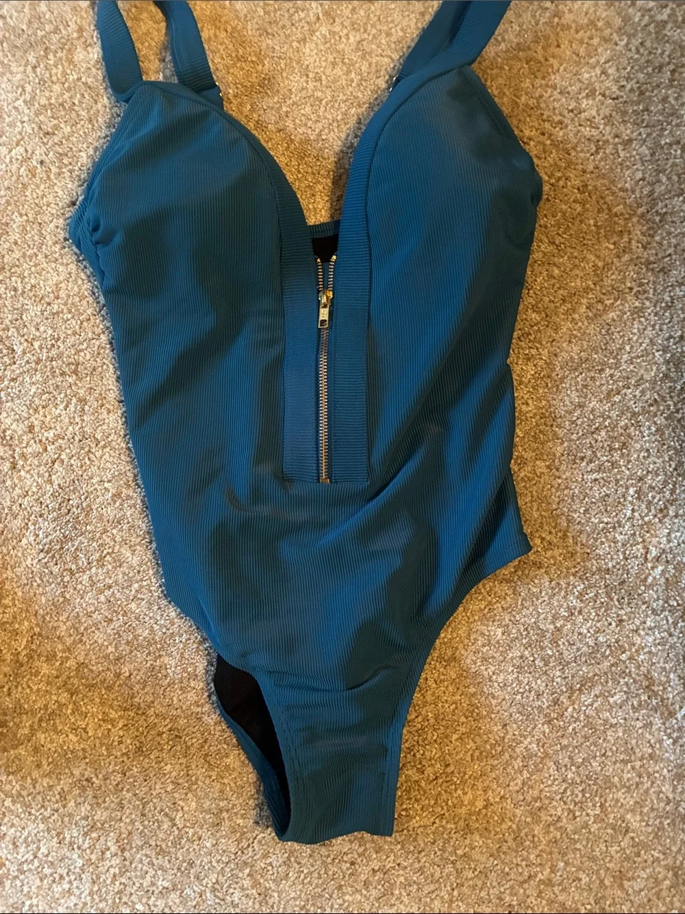 Ladies Medium Teal One-Piece Swimsuit with Front Zip